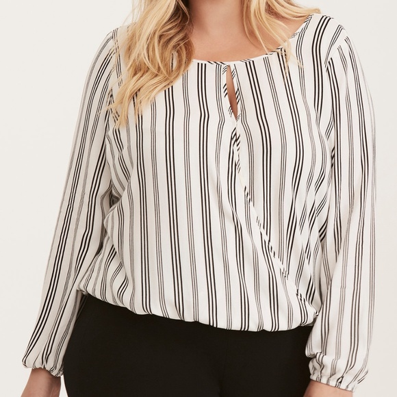 TORRID Black+White Striped Surplice Top [E1] - Picture 3 of 8
